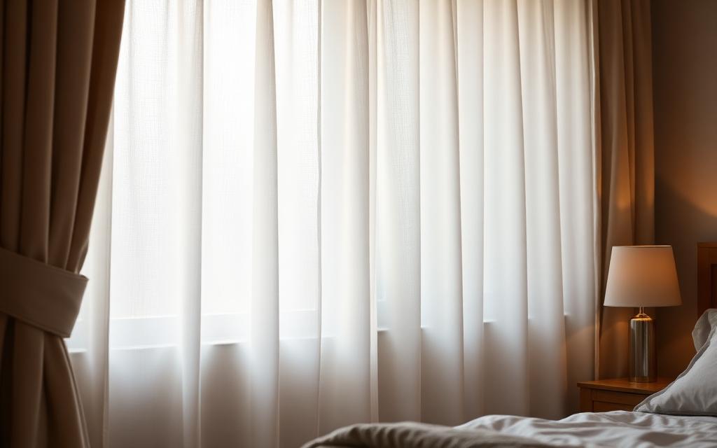 thick acoustic curtains covering bedroom window to block outside noise