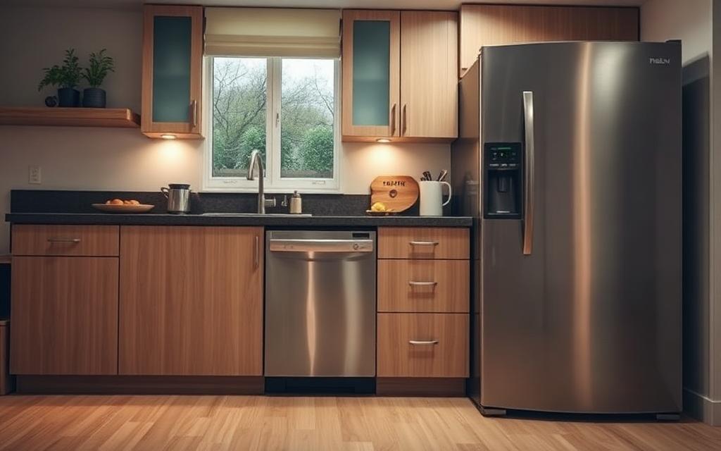 kitchen with dishwasher and refrigerator as common indoor noise sources