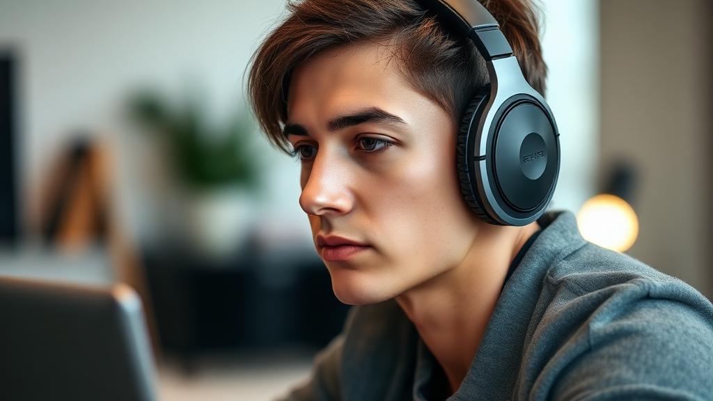 person wearing noise canceling headphones while working at a desk