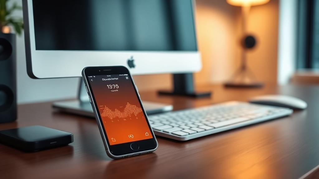smartphone on office desk measuring ambient sound levels